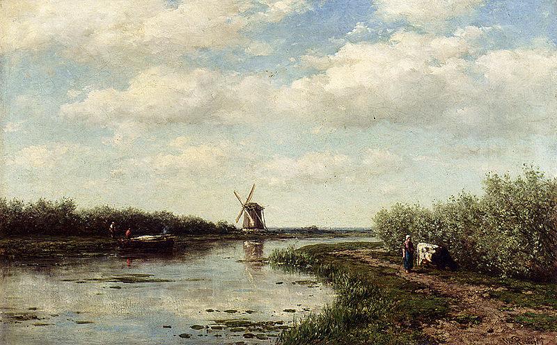 Willem Roelofs Figures On A Country Road Along A Waterway China oil painting art